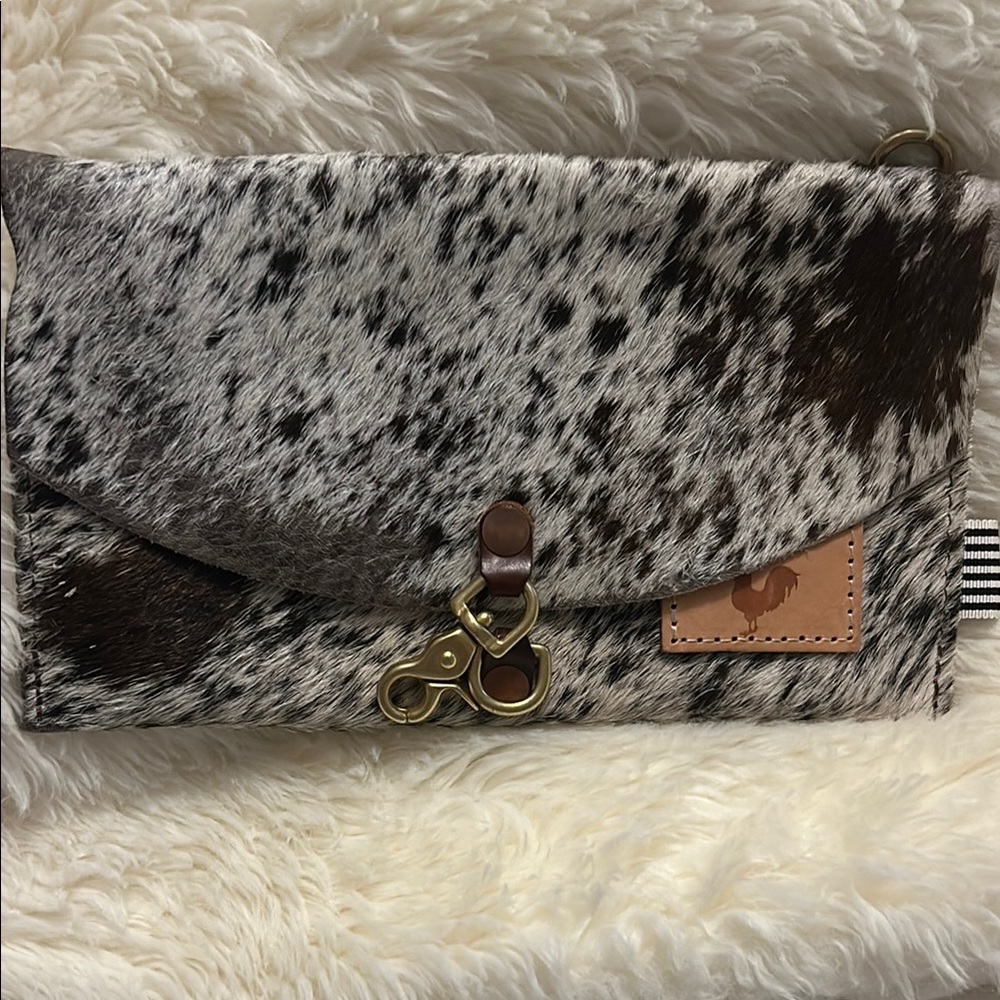 Meanwhile Back on the Farm Cowhide Clutch